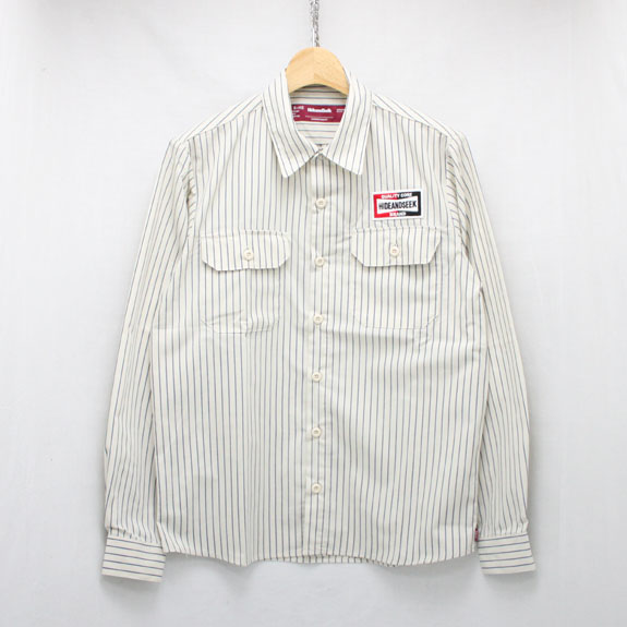 HIDE&SEEK Stripe Work L/S Shirt:WHITE